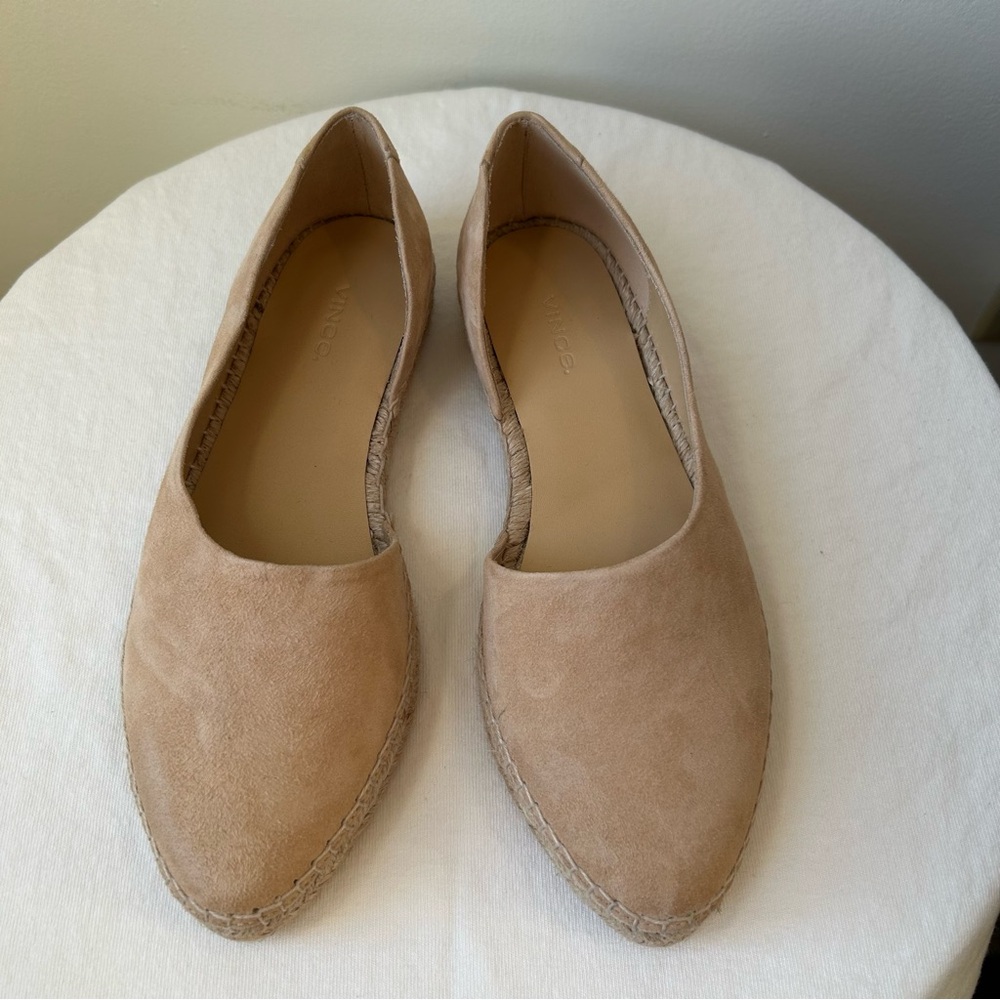 VINCE Suede Pointed Espadrille Tita Flats - Beige 7.5